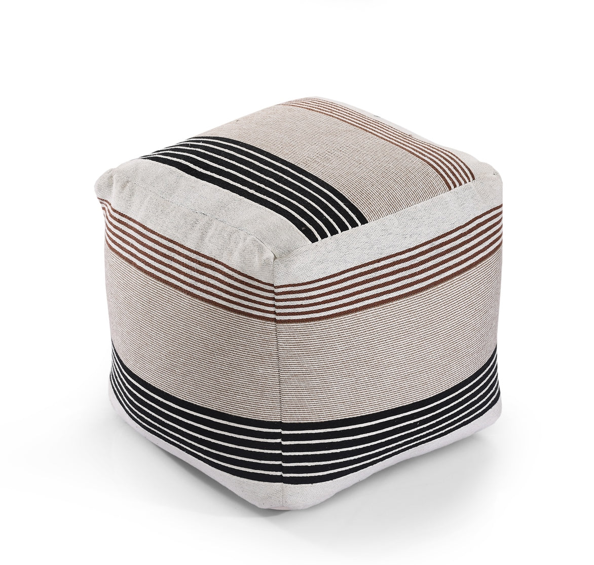 Black Brown & Ivory Knitted Pouf