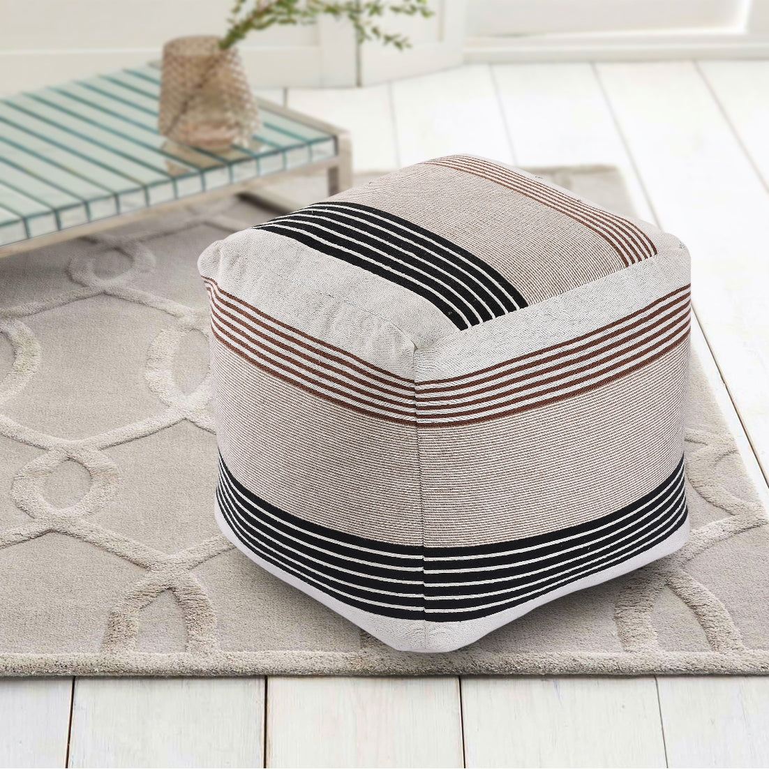 Black Brown & Ivory Knitted Pouf