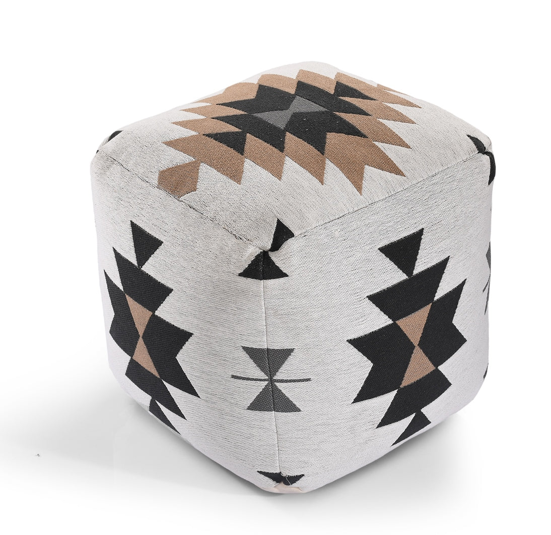 Black Beige & Natural Knitted Pouf