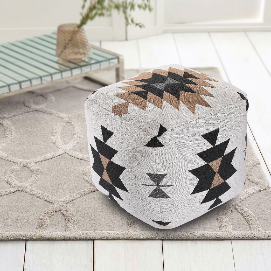 Black Beige & Natural Knitted Pouf