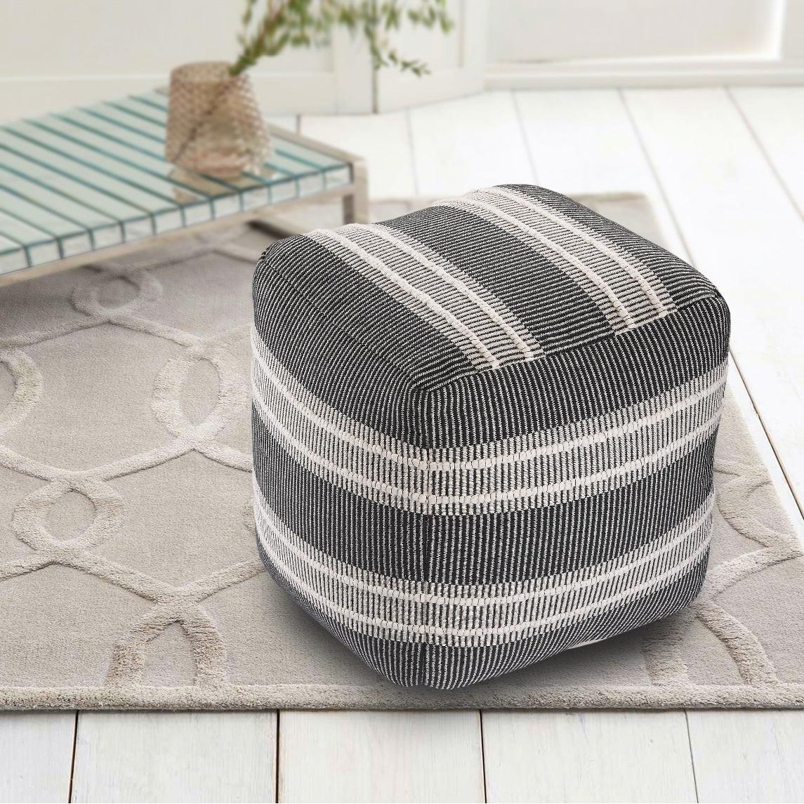 White & Black Knitted Pouf