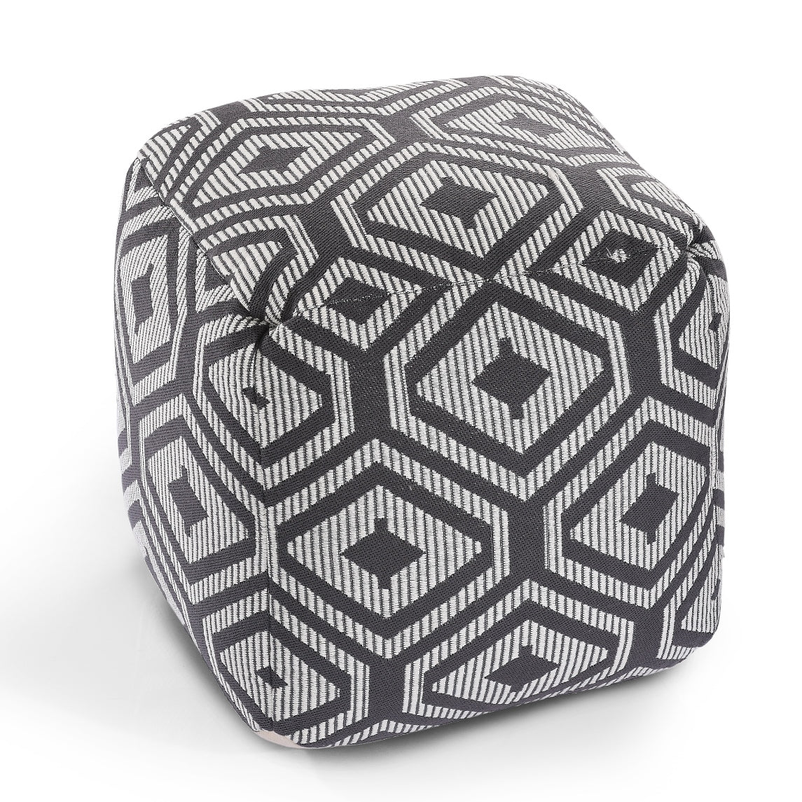 Grey & White Knitted Pouf