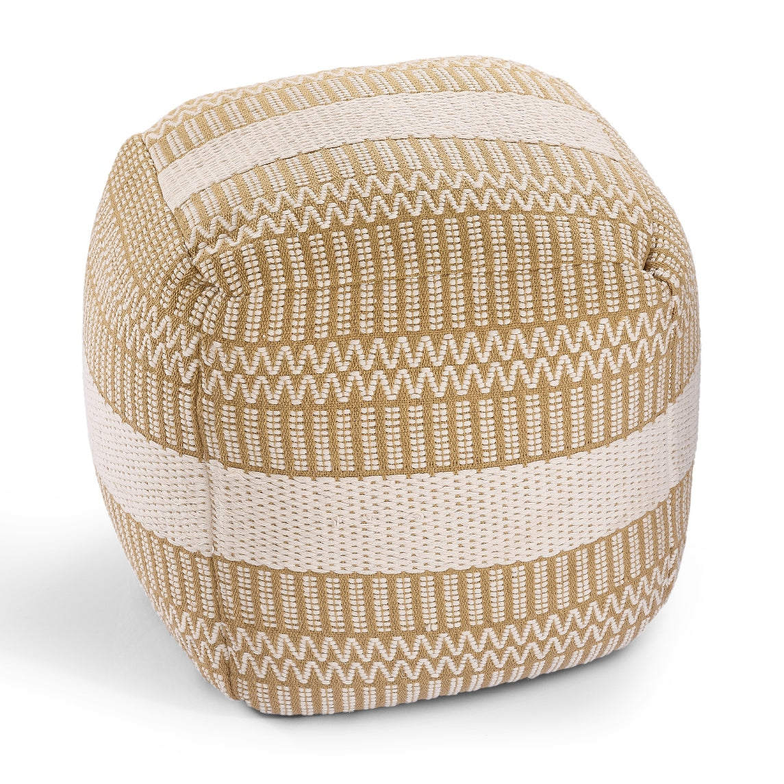 Mustard & White Knitted Pouf