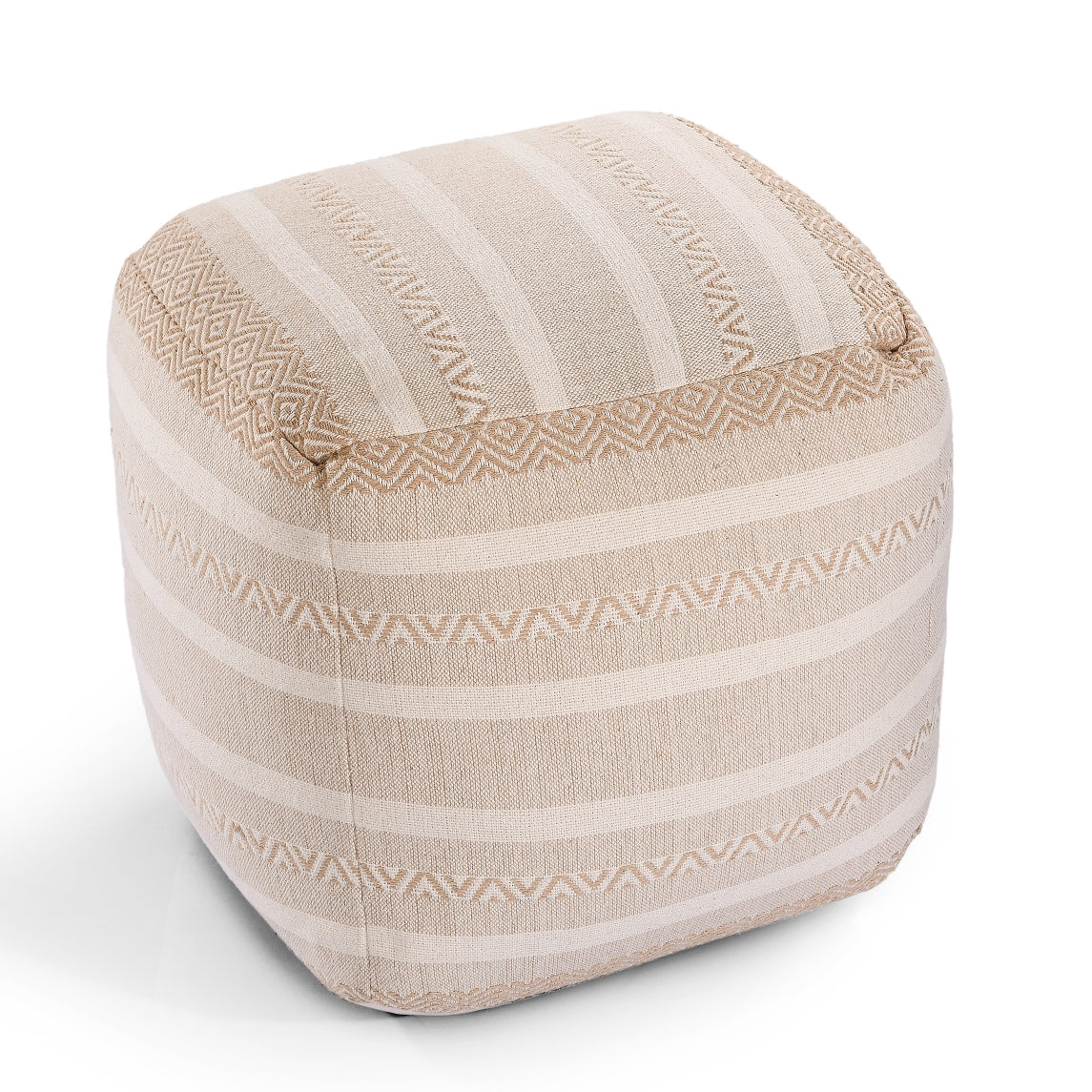 Beige & White Knitted Pouf