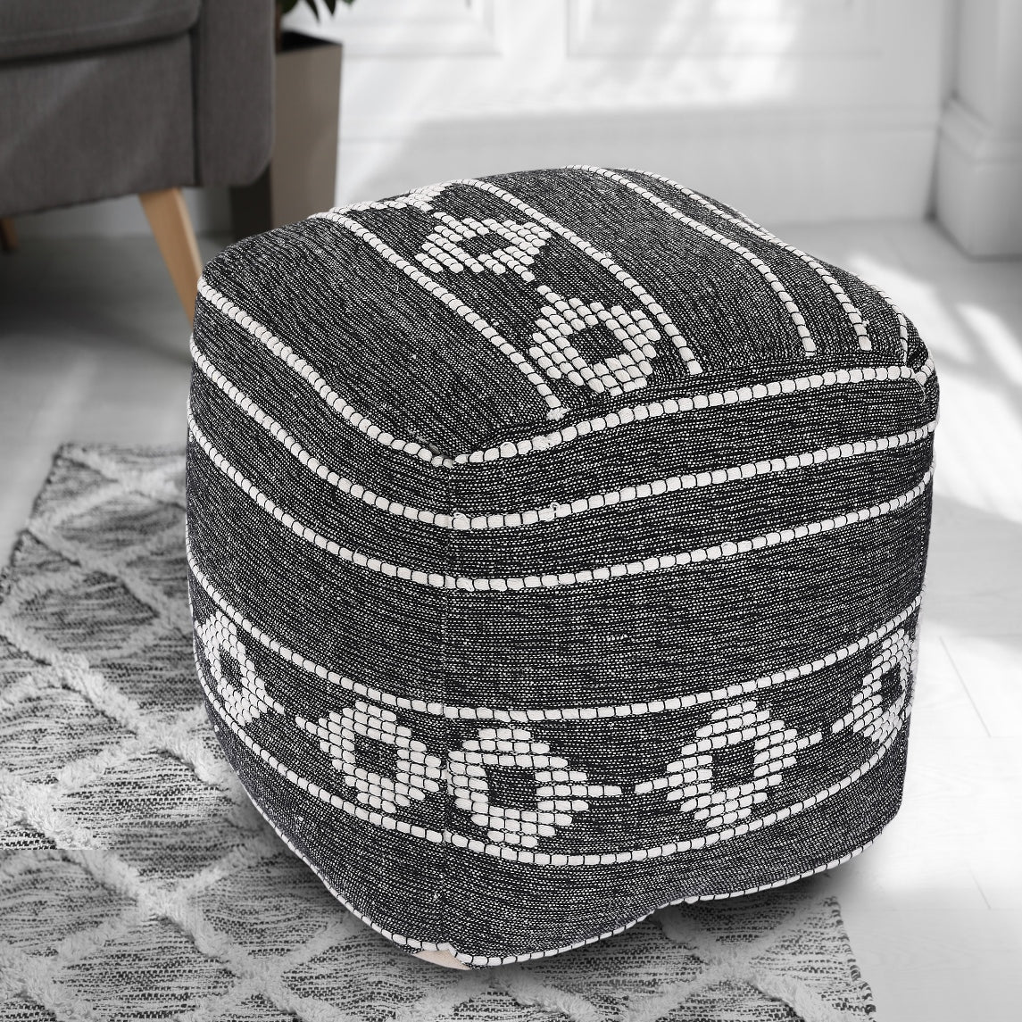 Black & White Knitted Pouf