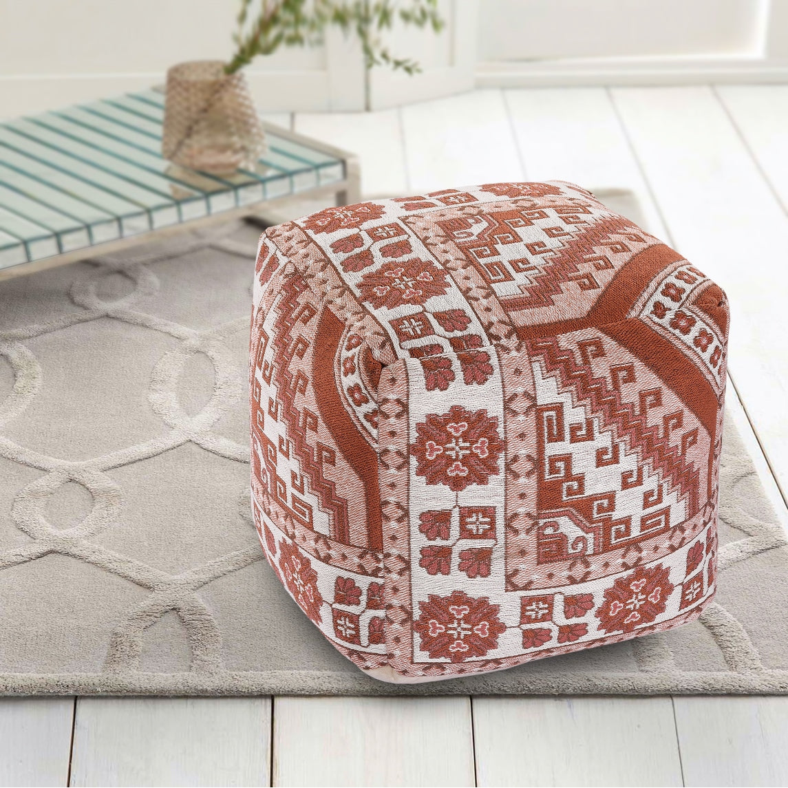 Rust & Ivory Knitted Pouf