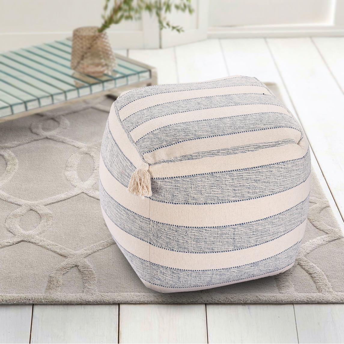 Blue & Ivory Knitted pouf