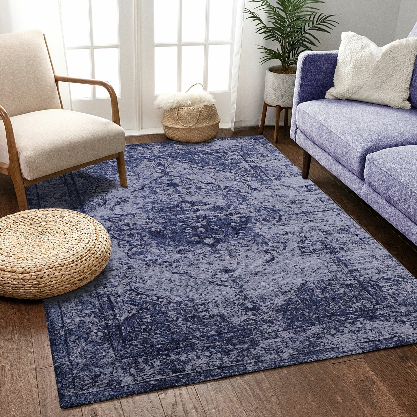 Jacquard Woven Blue Chenille Rug - 5'x8'