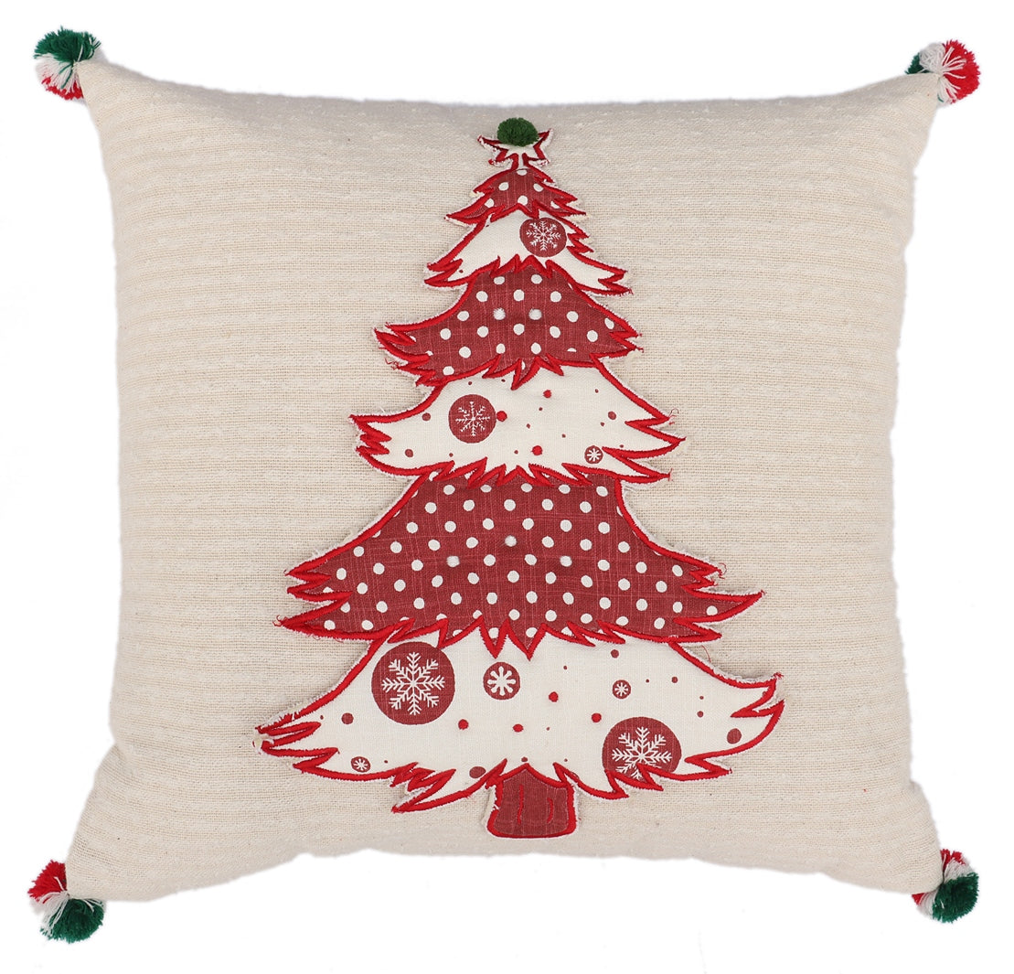 White X-mas Tree Cotton Slub Woven Cushion Cover