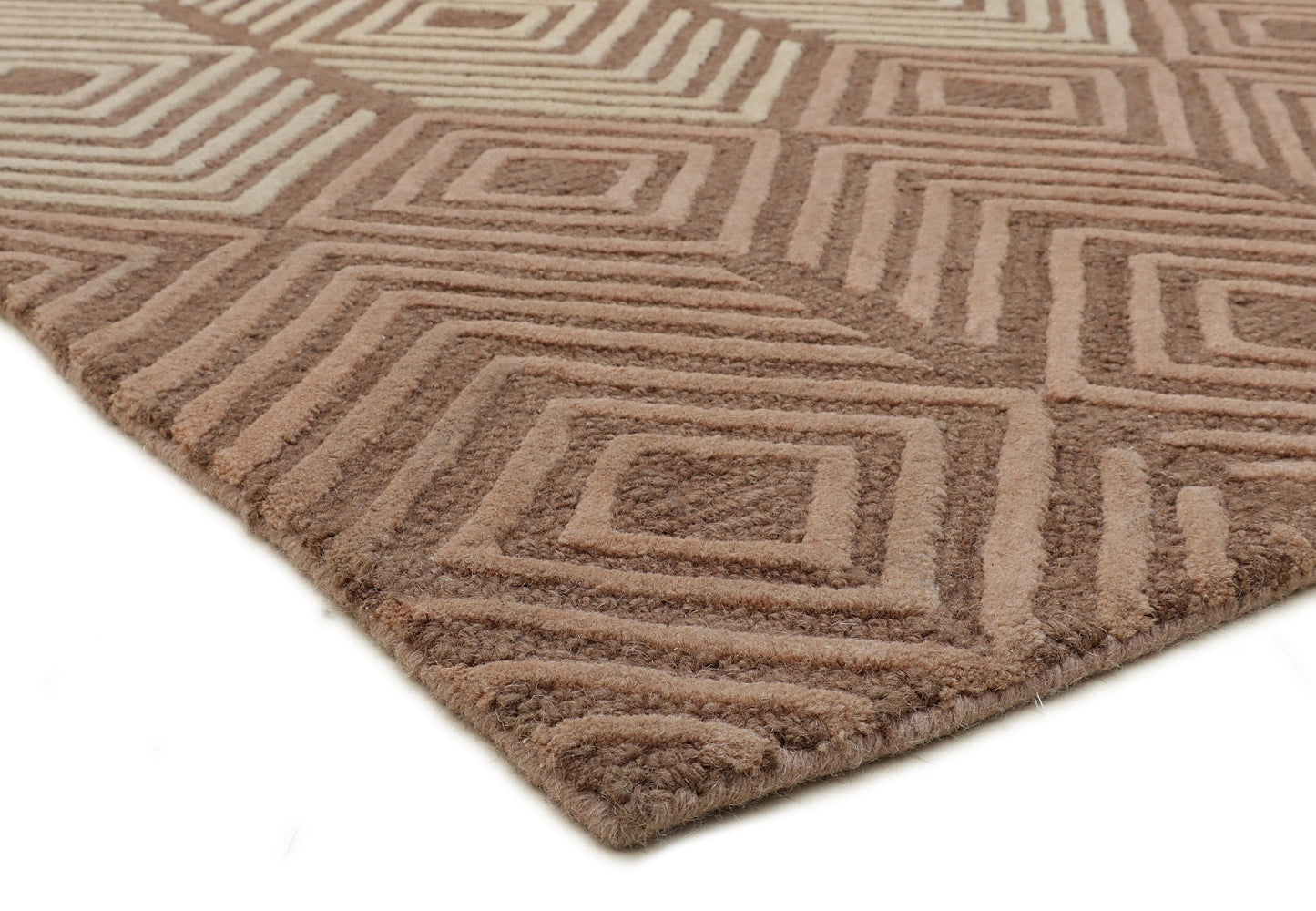 Beige and Brown Hand Tufted Wool Rug - 5'x8'