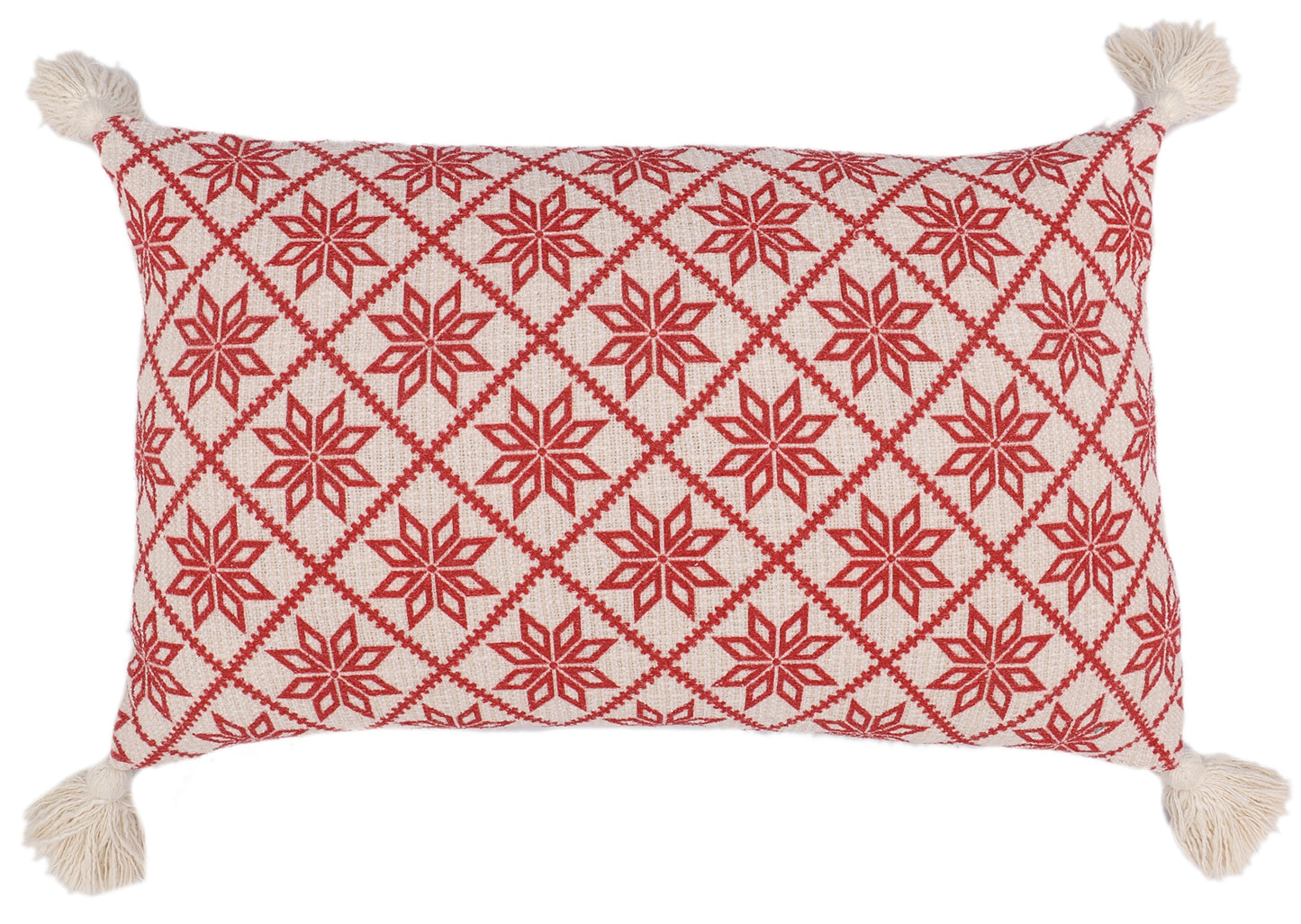 White and Red Cotton Slub Screen Print Cushion Cover