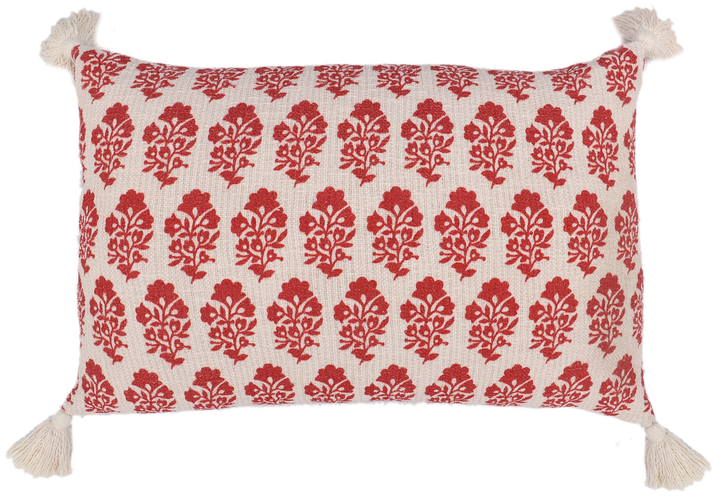White and Red Cotton Slub Screen Print Cushion Cover