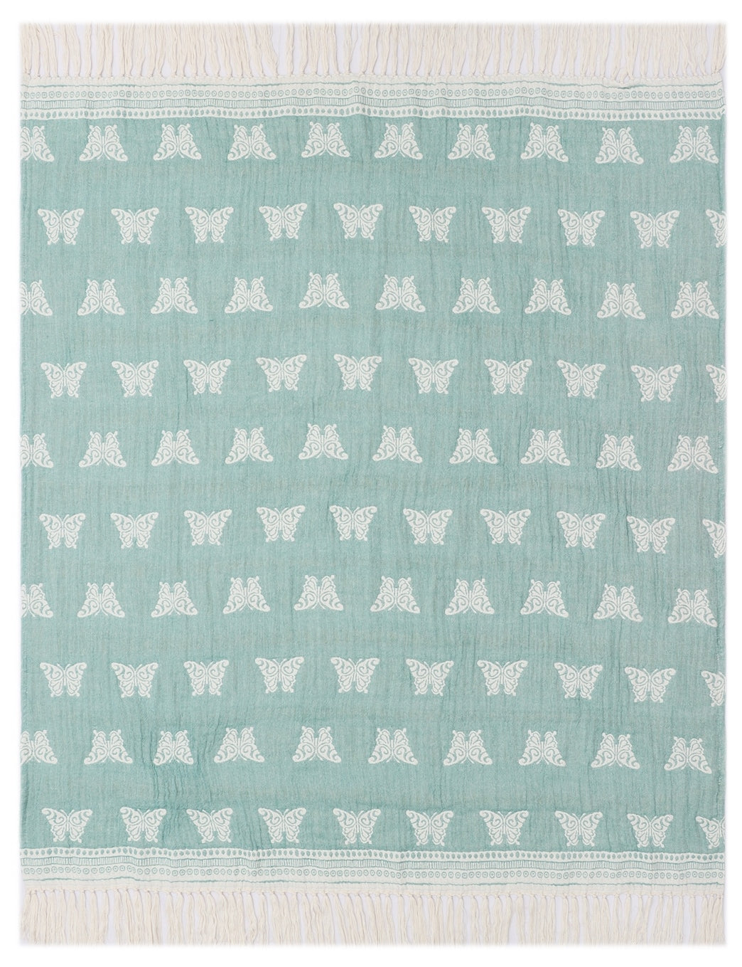 Green and Ivory Reversible Cotton Jacquard Throw