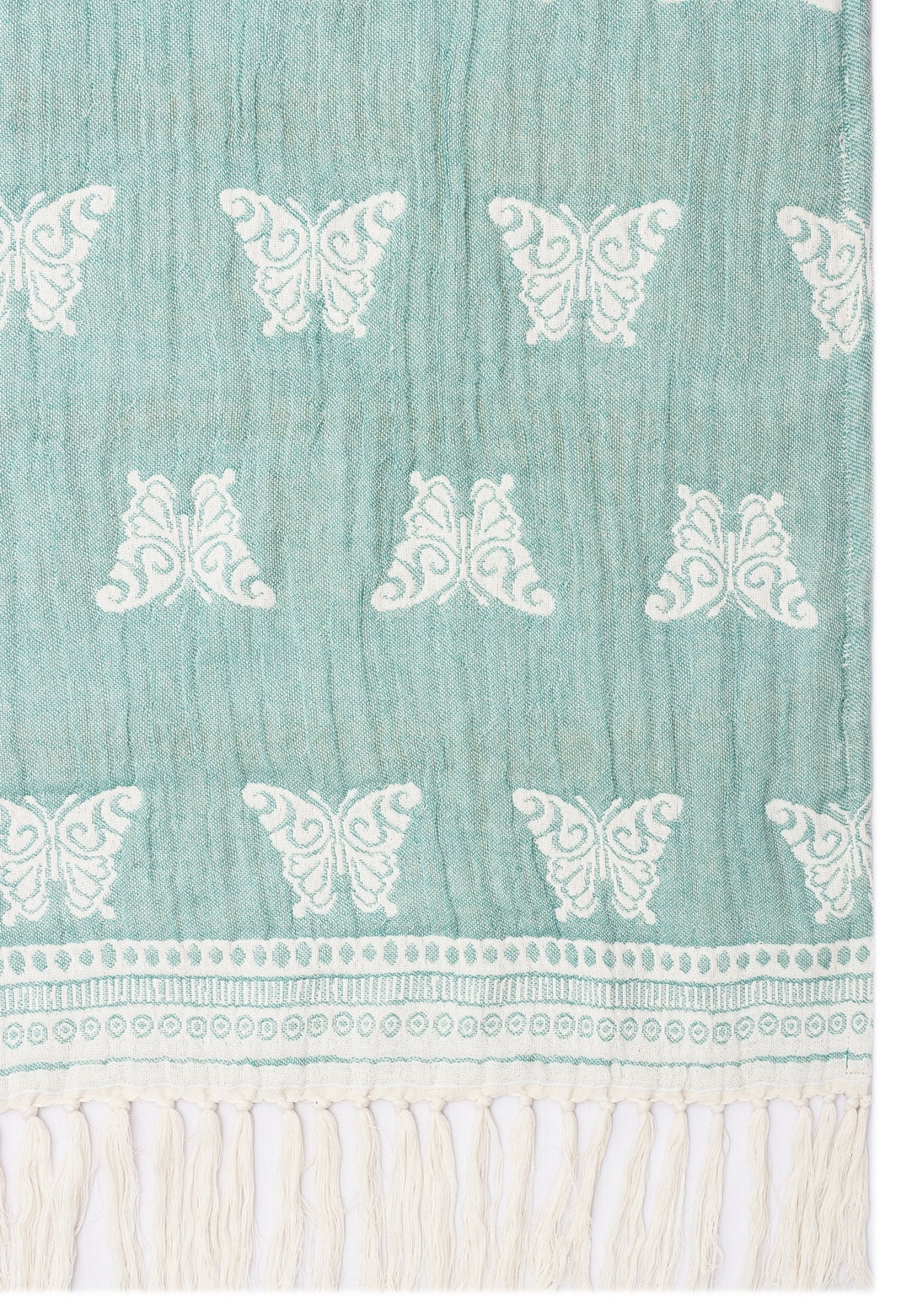Green and Ivory Reversible Cotton Jacquard Throw