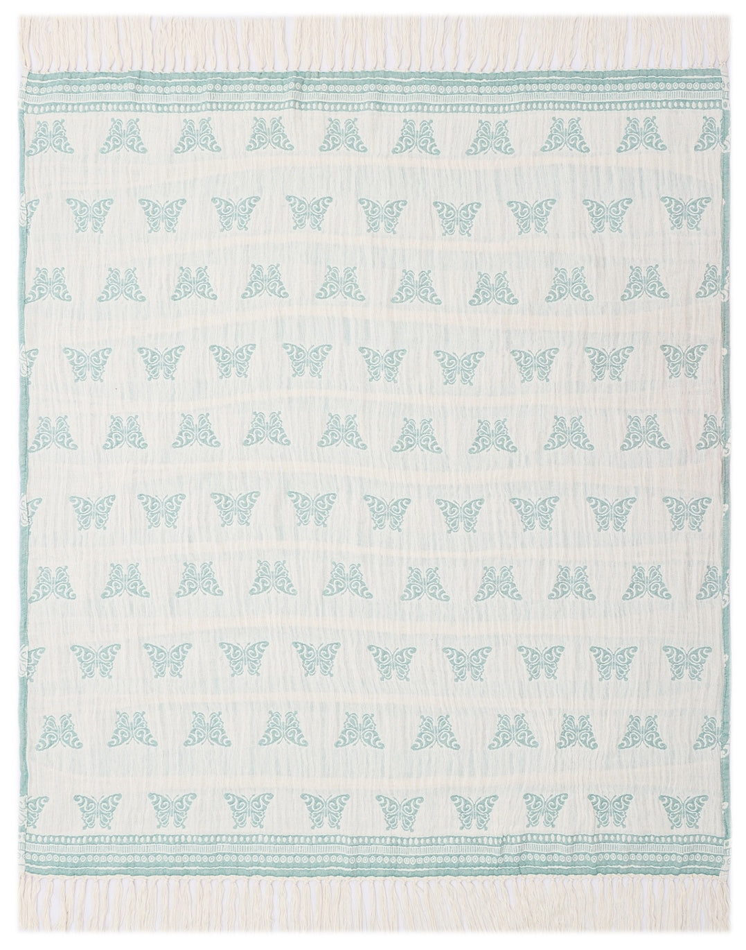 Green and Ivory Reversible Cotton Jacquard Throw