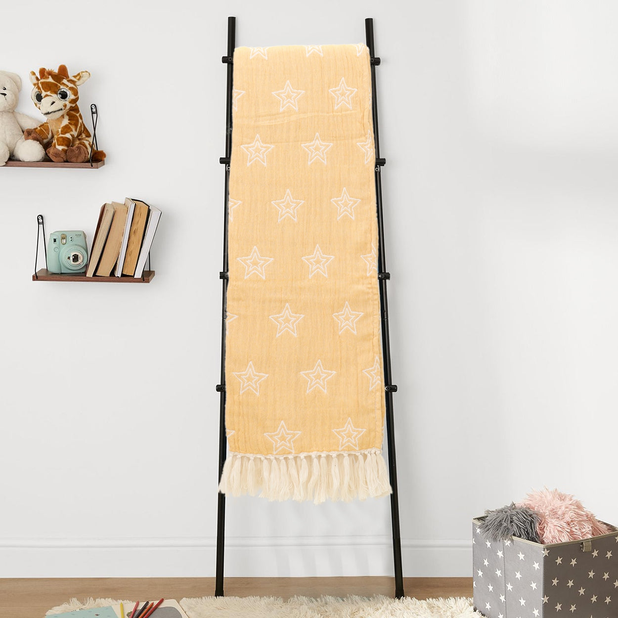 Yellow and Ivory Reversible Cotton Jacquard Throw