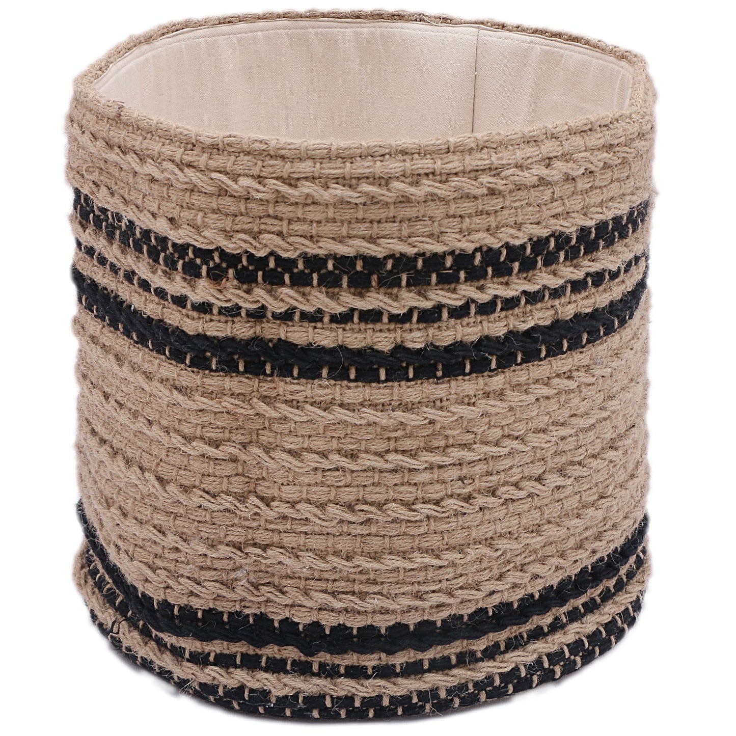 Black and Beige Hand Woven Jute Basket