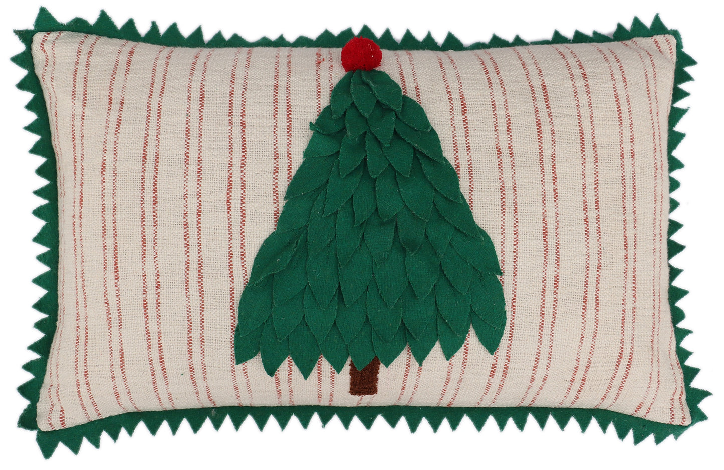 Beige and Green X-mas Tree Cotton Slub Cushion Cover