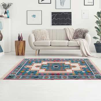 Blue Rust and Ivory Hand Woven Punja Kilim - 5'x8'