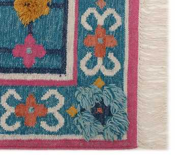 Blue Rust and Ivory Hand Woven Punja Kilim - 5'x8'