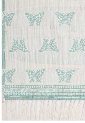 Green and Ivory Reversible Cotton Jacquard Throw