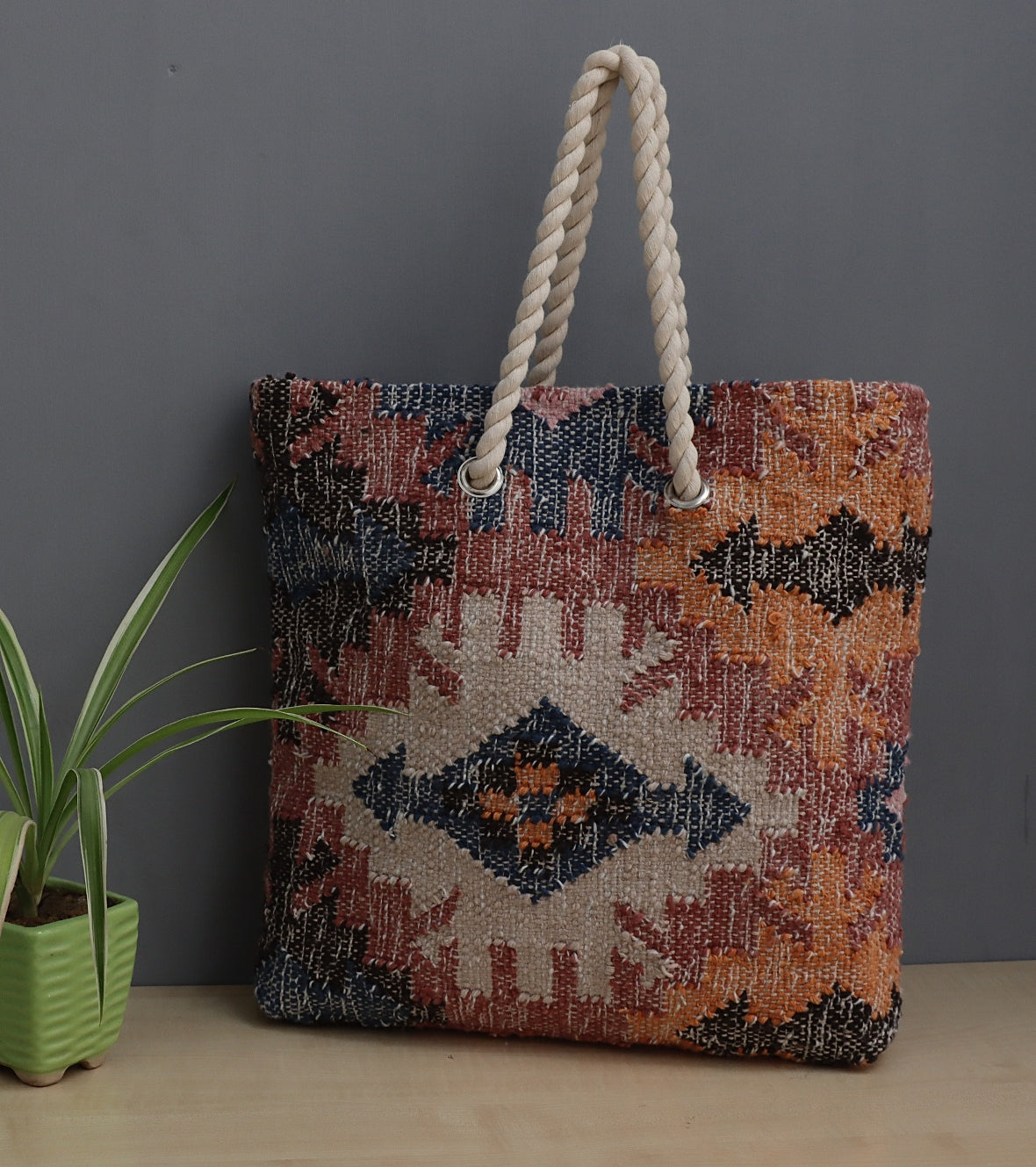 Hand Woven Wool Kilim Tote Bag