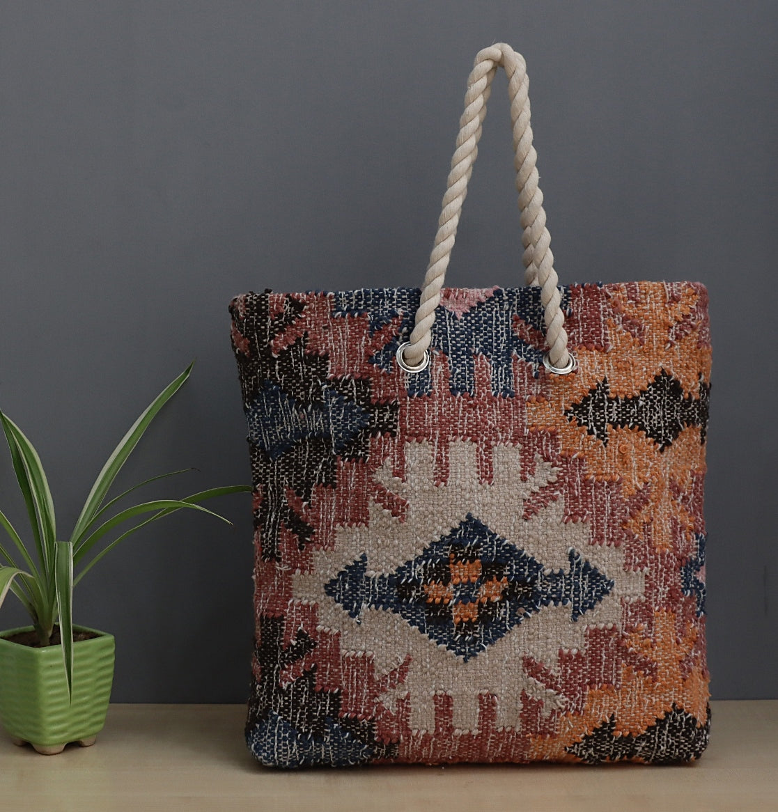Hand Woven Wool Kilim Tote Bag