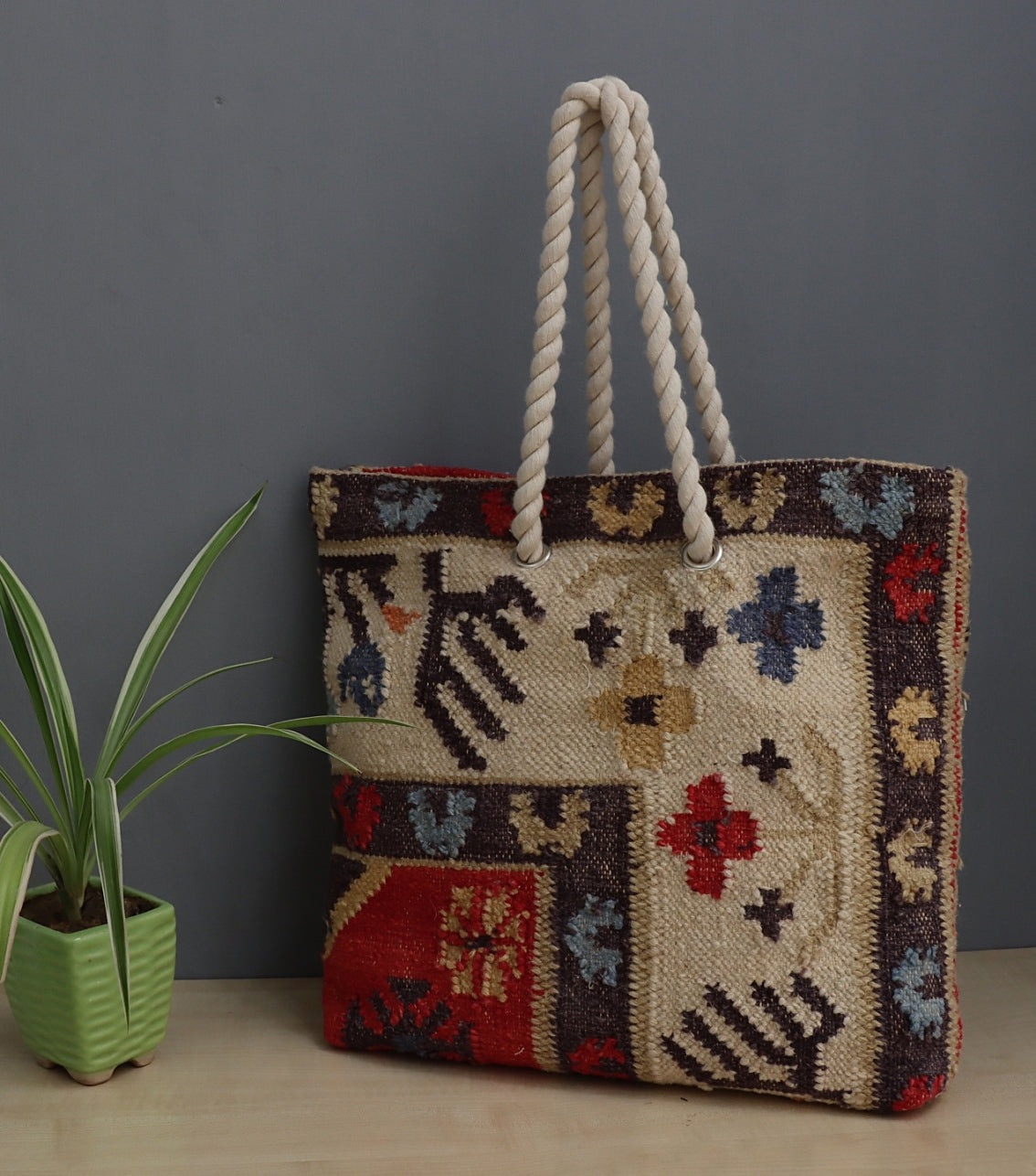 Hand Woven Wool Kilim Tote Bag