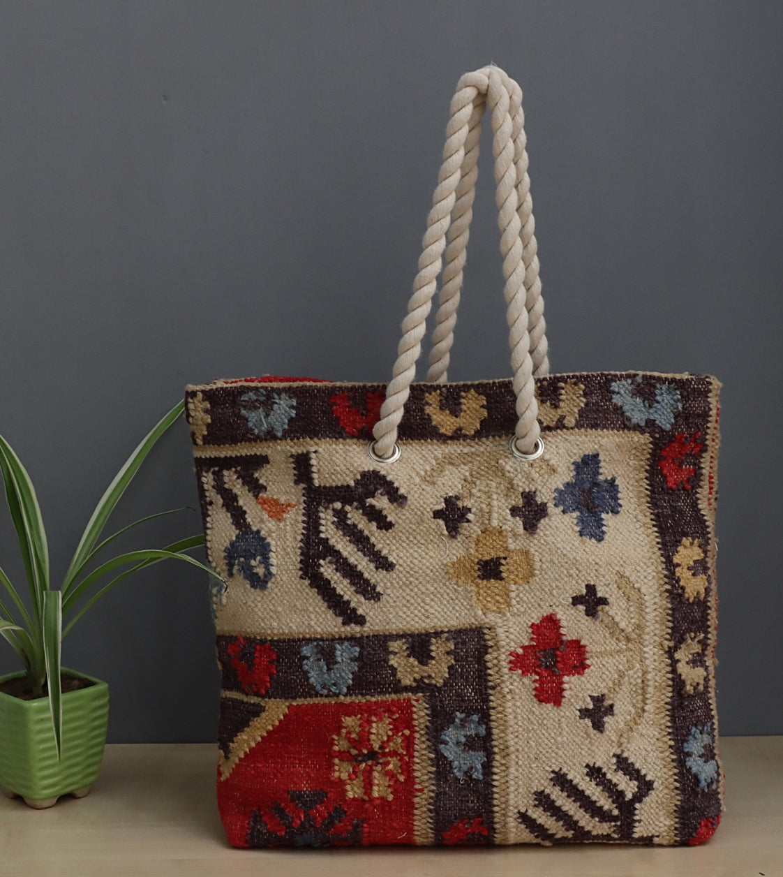 Hand Woven Wool Kilim Tote Bag