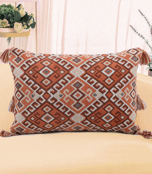 Multicolor Polyester/Cotton Jacquard Cushion Cover With Tassels