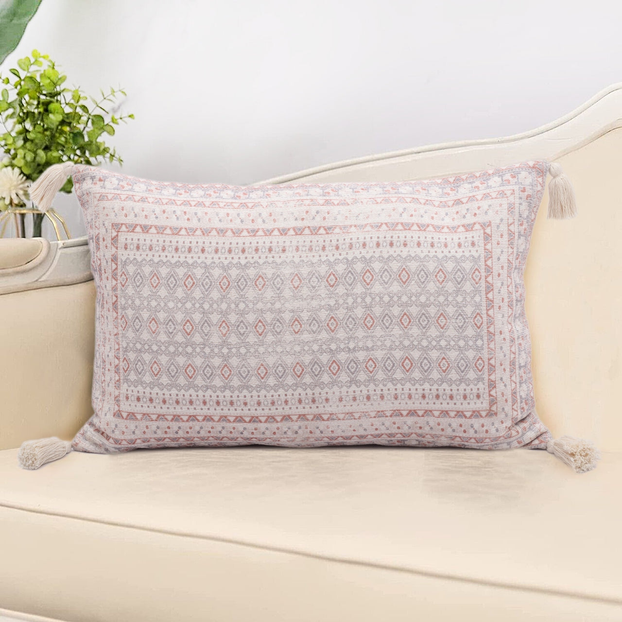 Multicolor Chenille Digital Printed Cushion Cover with Tassels