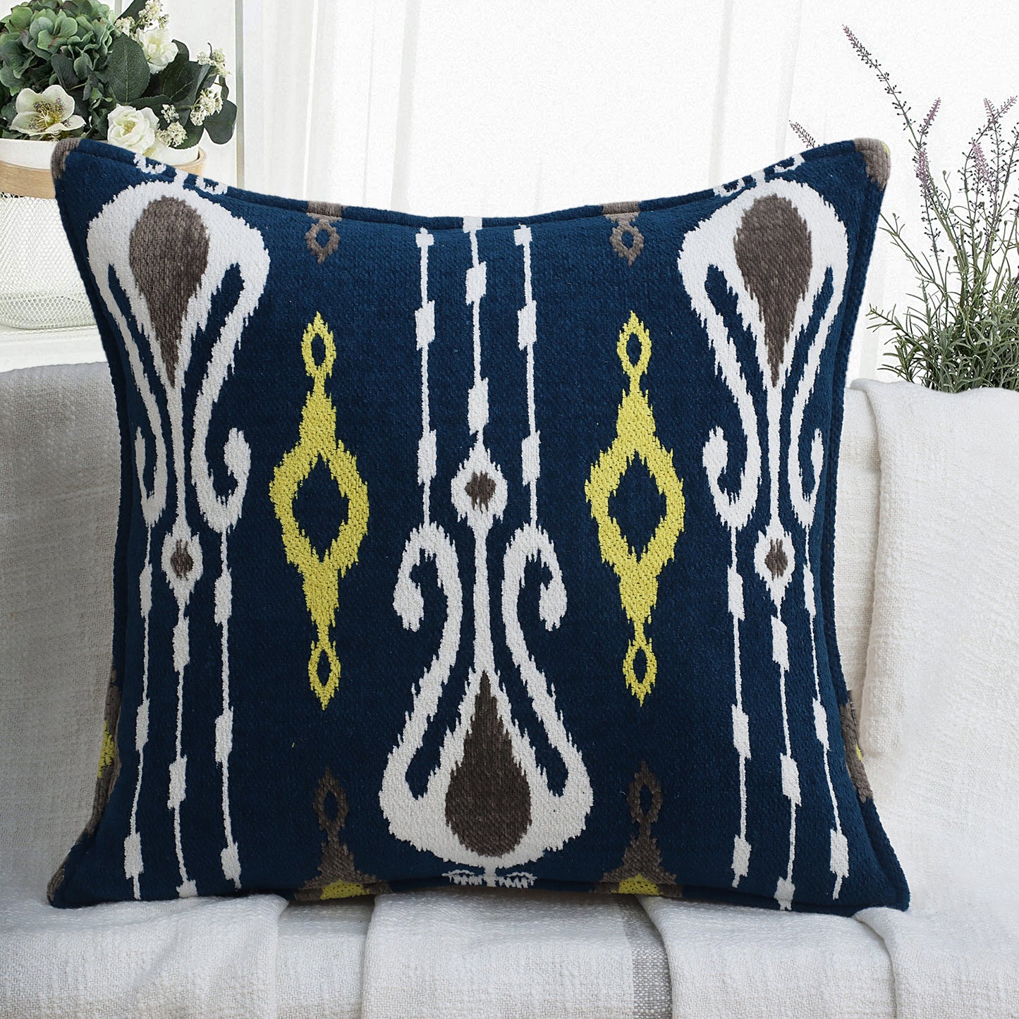 Blue Ikat Jacquard Cushion Cover