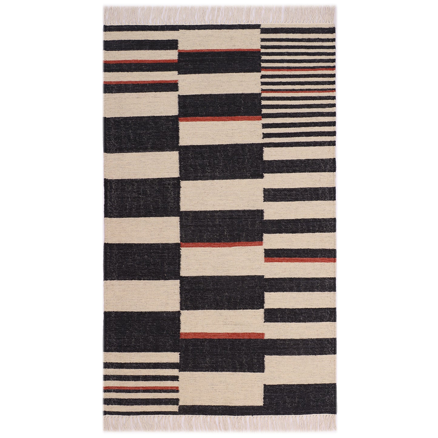 Black & White Hand Woven Wool Kilim - 3'x5'