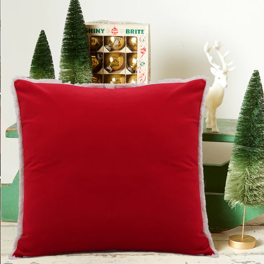 Red Chenille Plain Dyed Cushion Cover