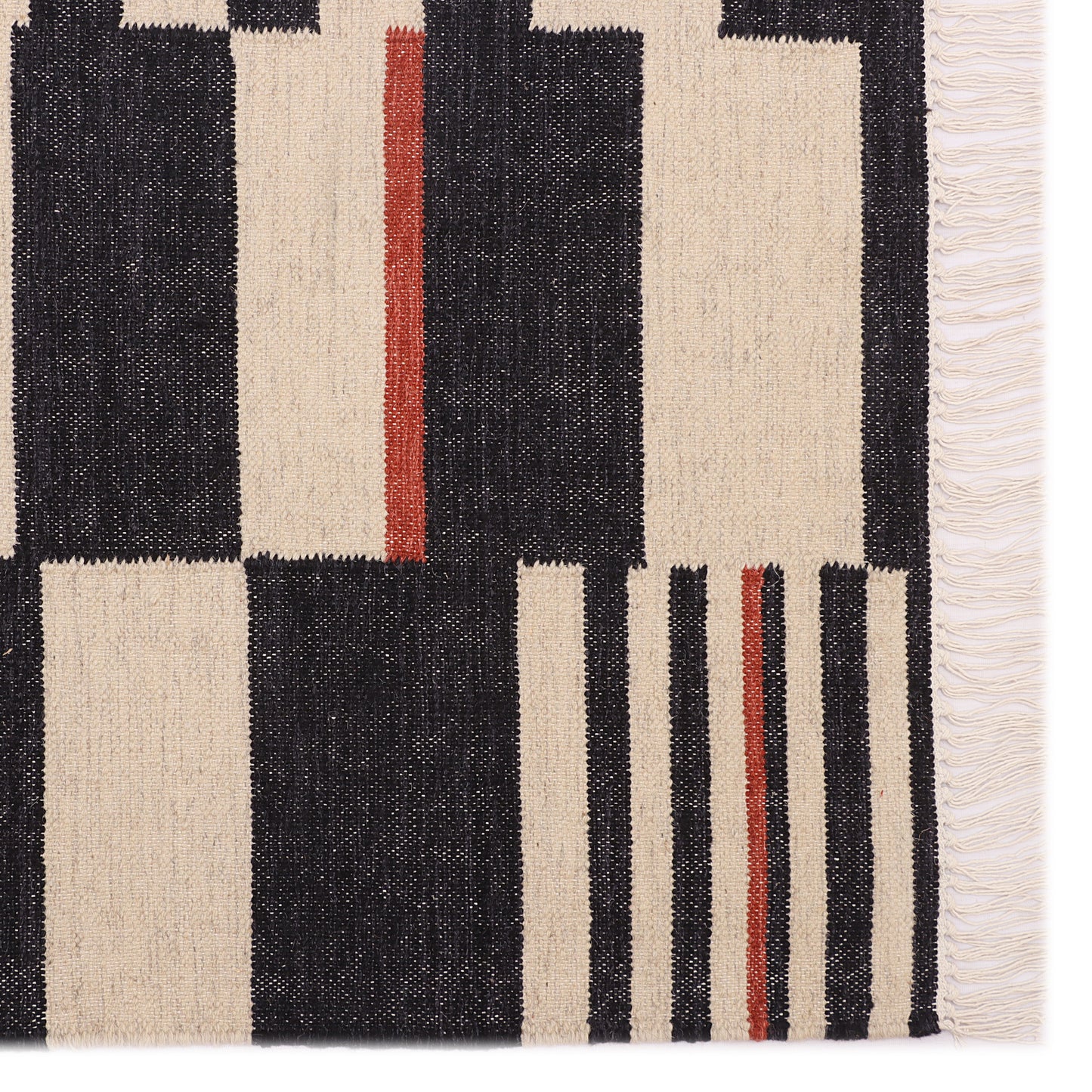 Black & White Hand Woven Wool Kilim - 3'x5'