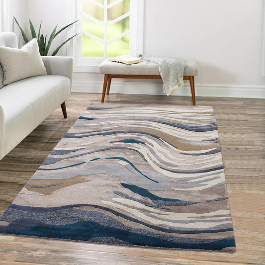 Abstract Multicolor Hand Tufted Wool Viscose Rug - 5'x8'