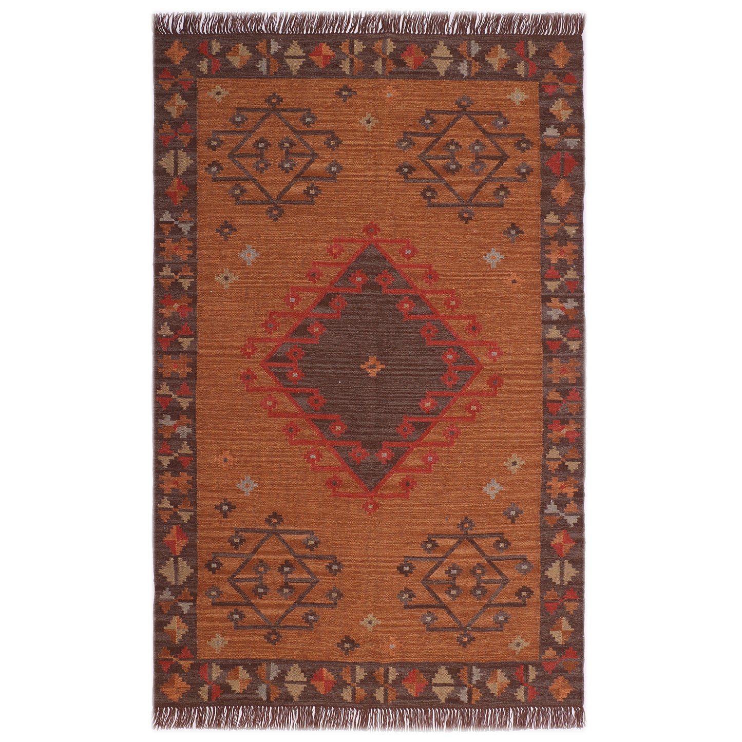 Rust Hand Woven Wool Kilim - 5'x8'