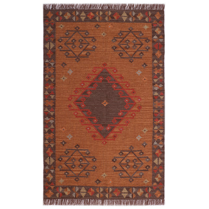 Rust Hand Woven Wool Kilim - 5'x8'