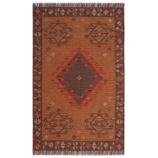 Rust Hand Woven Wool Kilim - 5'x8'