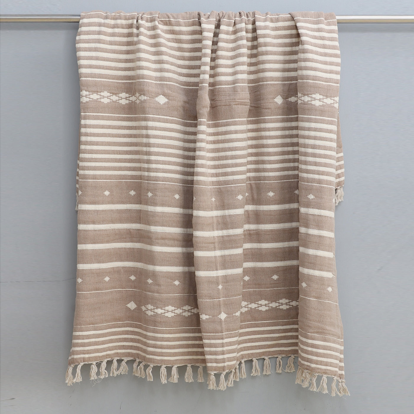Natural and Beige Cotton Jacquard Throw