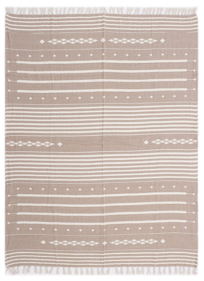 Natural and Beige Cotton Jacquard Throw