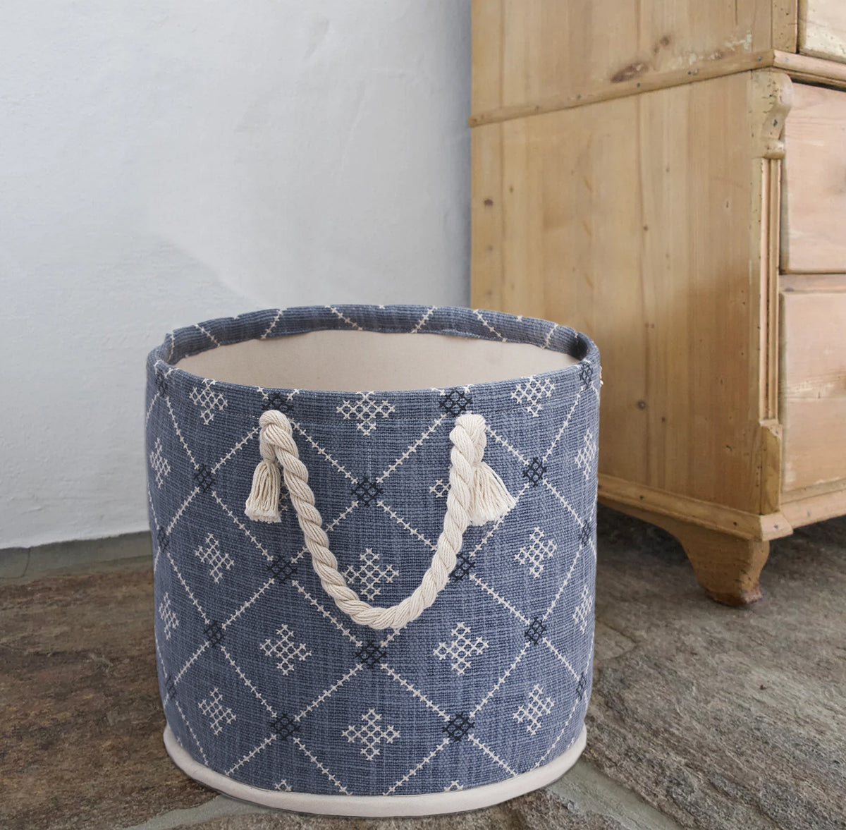 Grey and Natural Printed Basket