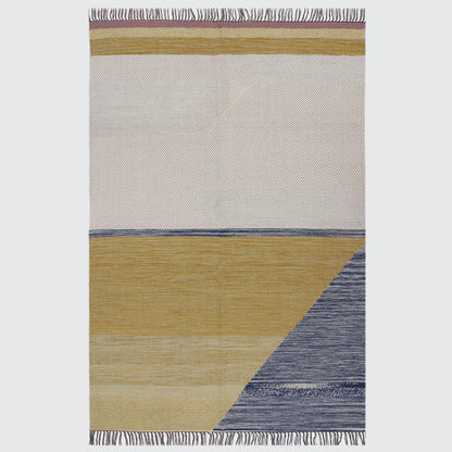 Chrome/Ivory and Blue Hand Woven Rug - 5'x8'