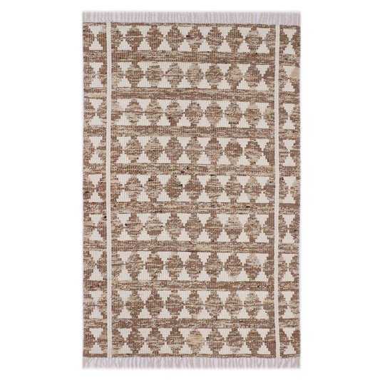 Pastel Brown & Ivory Hand Woven Pitloom Rug - 5'x8'