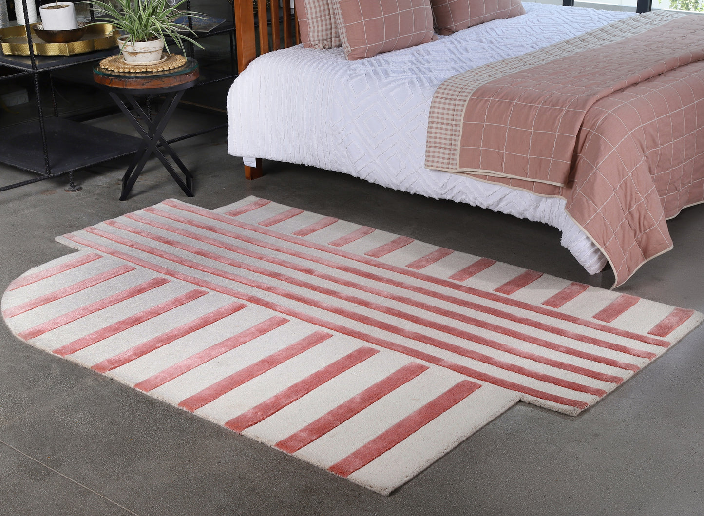 Pink and Natural Striped Hand Tufted Wool Rug - 5'x8'
