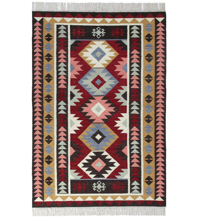 Multicolor Hand Woven Wool Punja Kilim - 4'x6'
