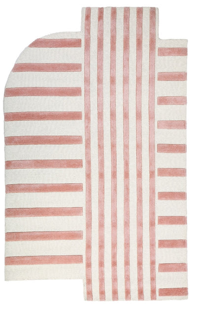 Pink and Natural Striped Hand Tufted Wool Rug - 5'x8'