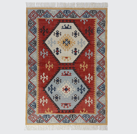 Multicolor Hand Woven Wool Punja Kilim - 4'x6'