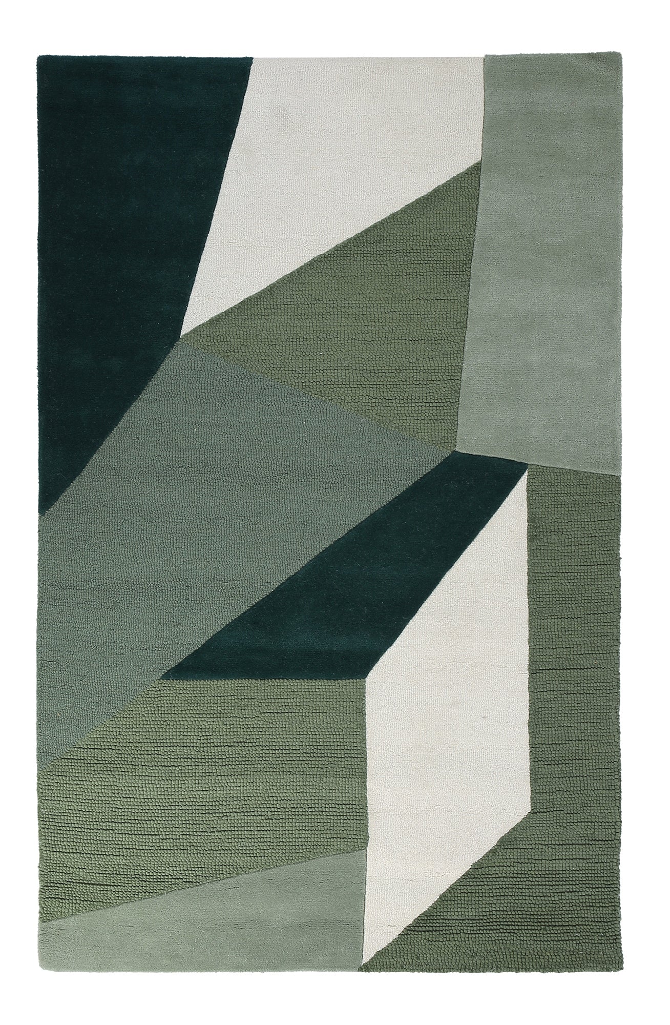 Olive Green Grey and Natural Hand Tufted Wool Rug - 5'x8'