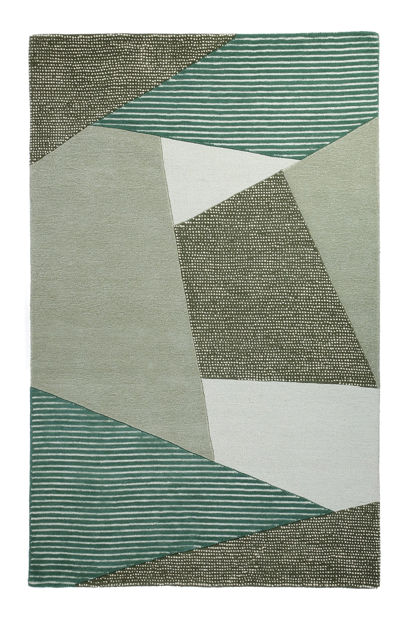 Green and Natural Hand Tufted Wool Rug - 5'x8'